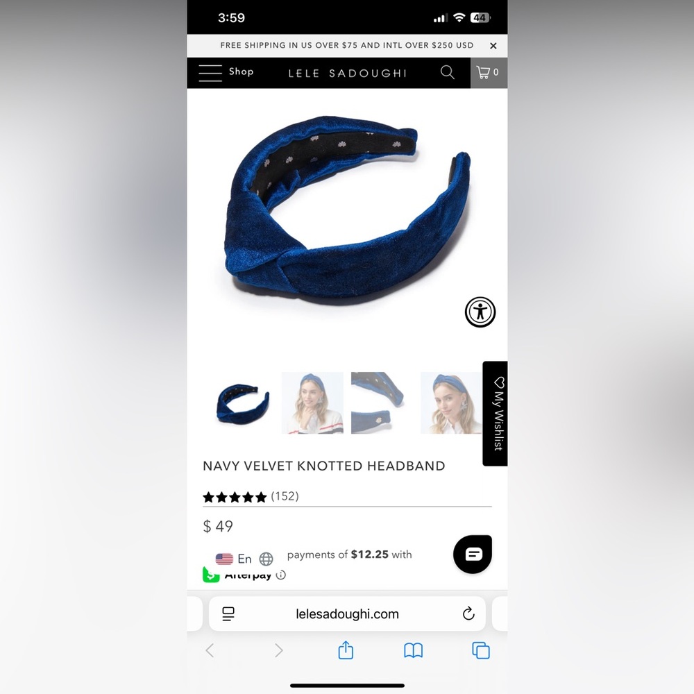 Lele Sadoughi Navy Velvet Knot Headband | Bestseller | Comfortable Wide Band - Picture 6 of 14